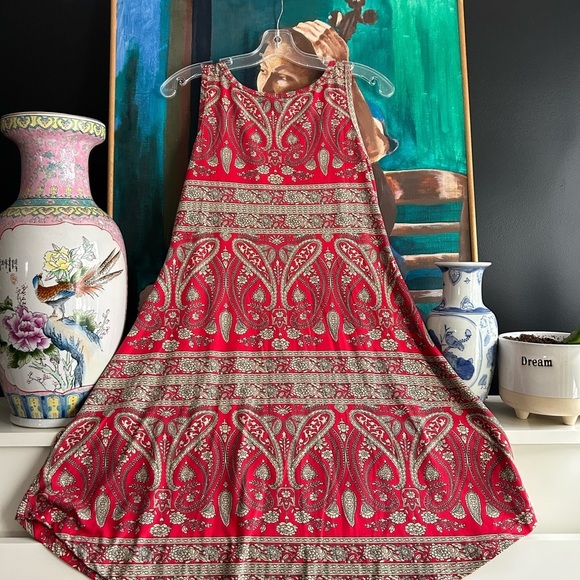 Paisley Red Sleeveless Dress w Pockets - Picture 7 of 15